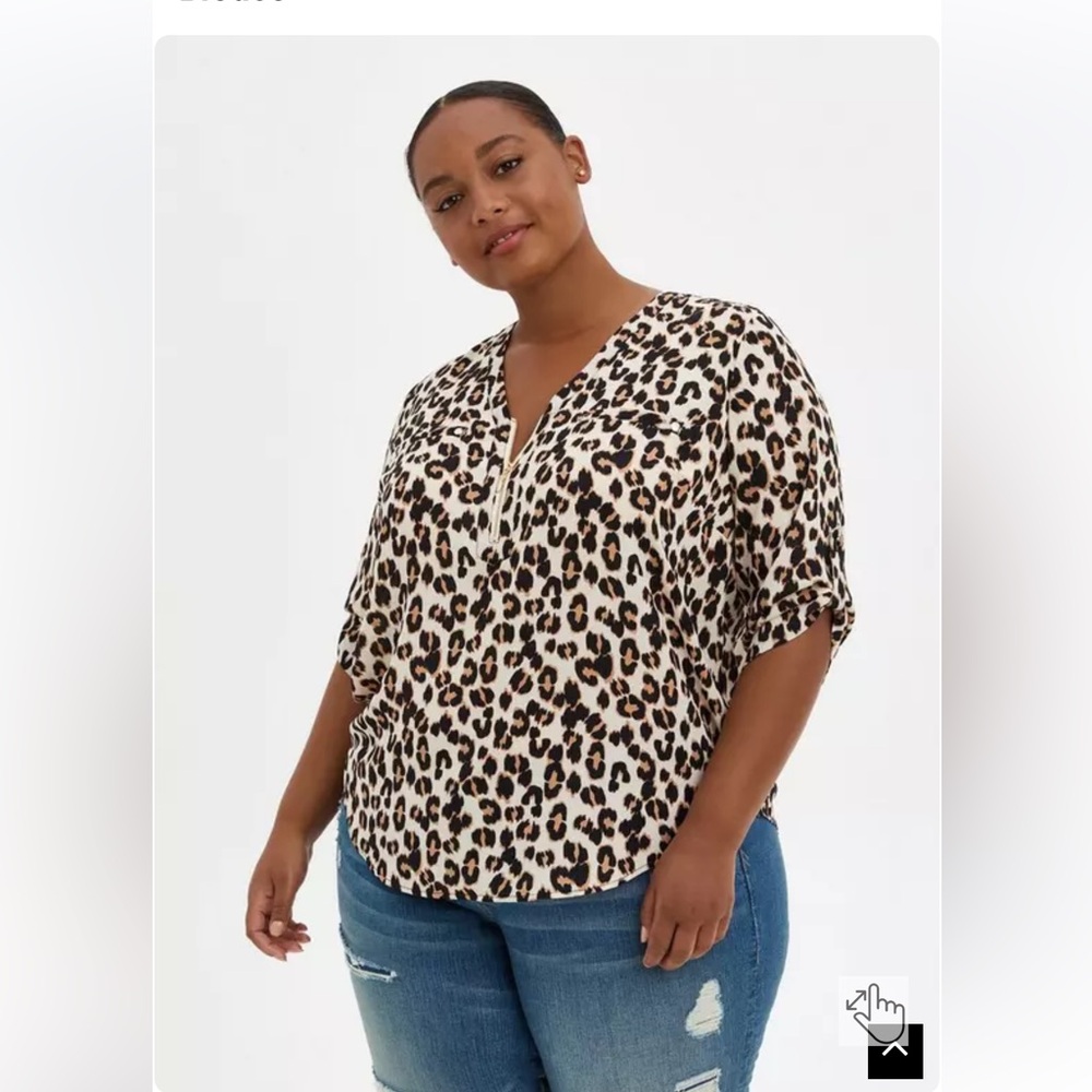 Torrid - NWT- Leopard Print Harper Georgette Zip-Front 3/4 Sleeve Blouse